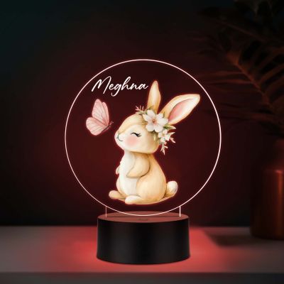 Personalized Bunny Butterfly UV Print 3D LED Night Lamp – Warm White Birthday Return Gift for Kids